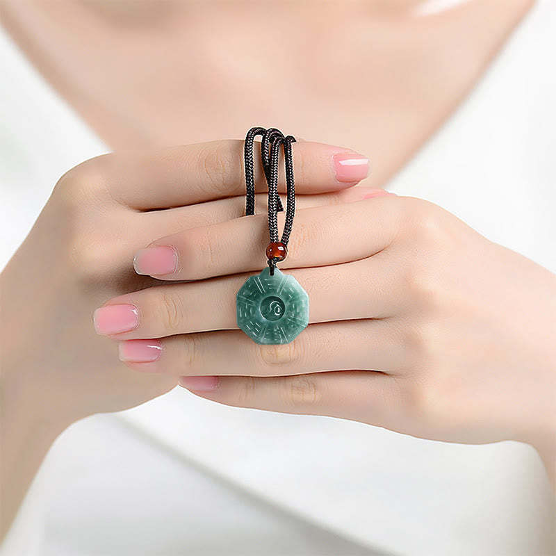 Natural Jade FengShui Bagua Yin Yang Prosperity Necklace Pendant