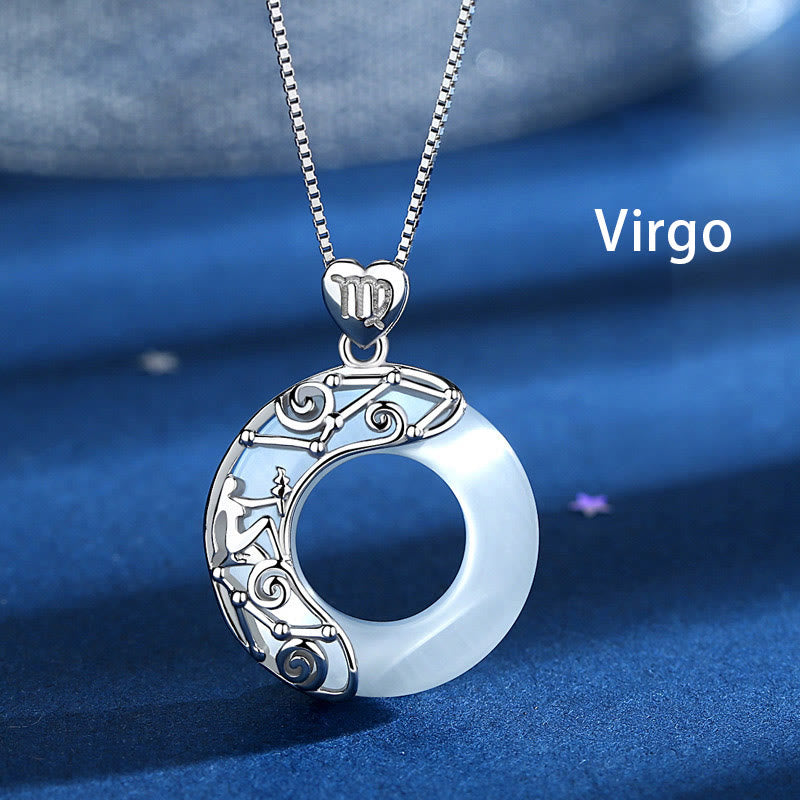 925 Sterling Silver 12 Constellations of the Zodiac Cat's Eye Love Support Necklace Pendant