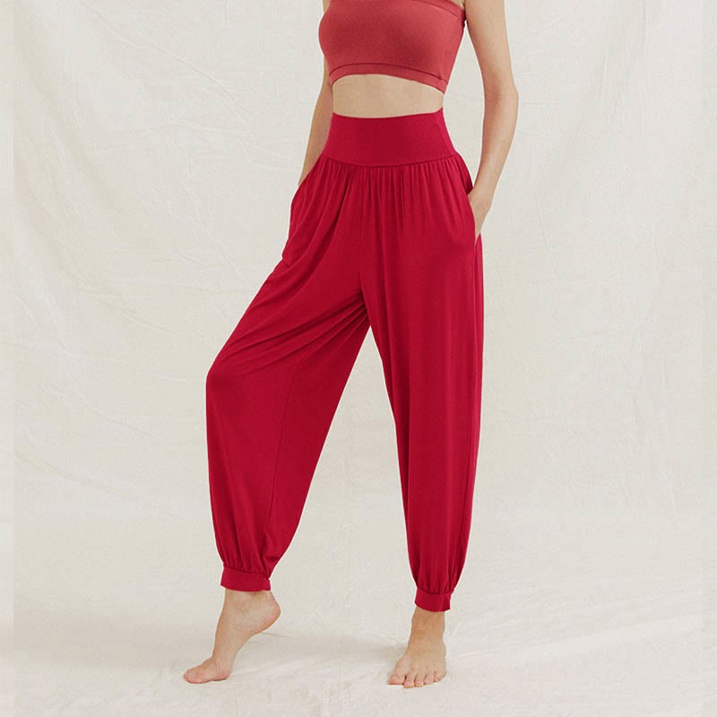 Casual Plain High Waist Tummy Control Women's Leica Harem Pants With Pockets