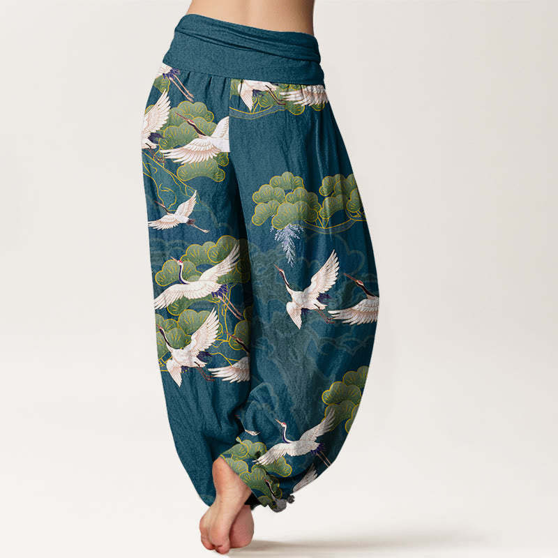 Crane Pine Tree Totem Pattern Women's Elastic Waist Harem Pants