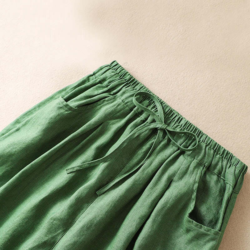 Summer Women's Cotton Drawstring Harem Pants With Pockets