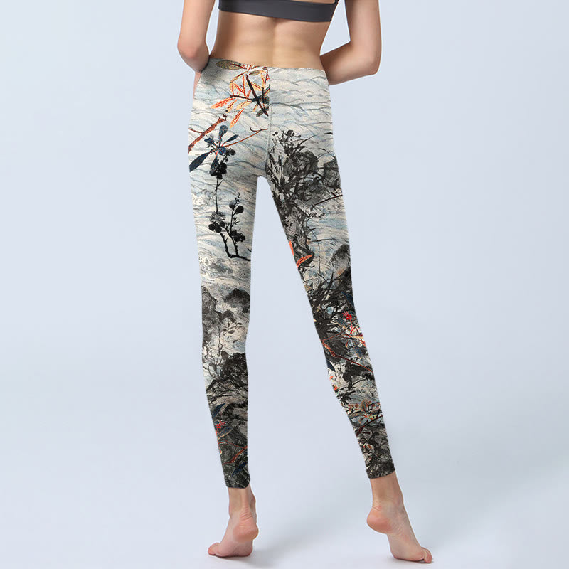 Waves Rocks Trees Print Gym Fitness Leggings Women's Yoga Pants