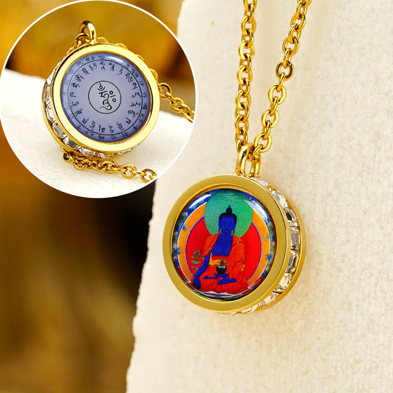 Tibetan Yellow God Of Wealth Green Tara mystic zen Serenity Titanium Steel Necklace Pendant