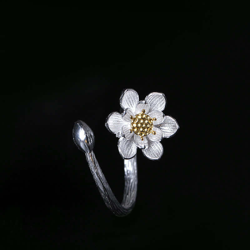925 Sterling Silver Lotus Flower Blessing Ring