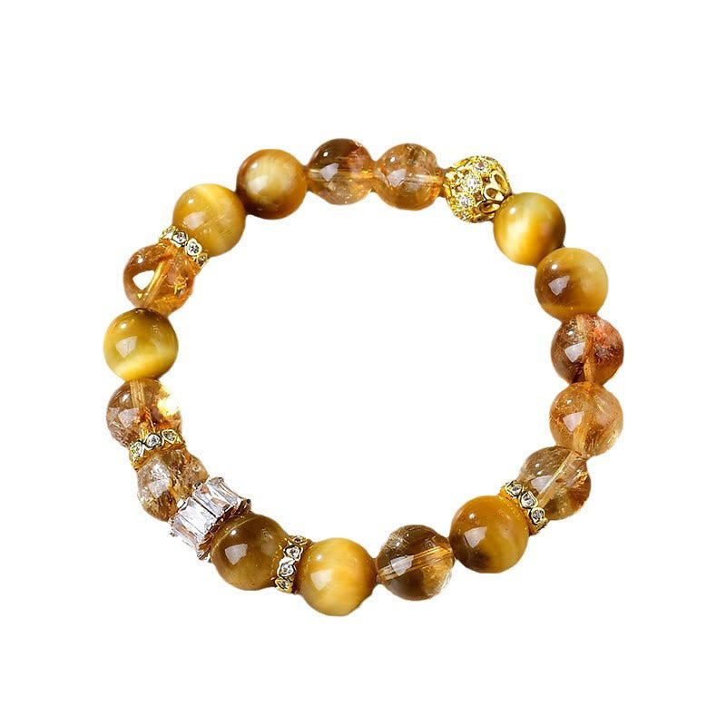 Natural Tiger Eye Citrine Beads Strength Courage Bracelet