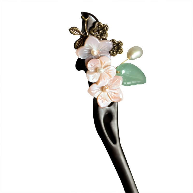Ebony Shell Flower Leaves Blessing Hairpin