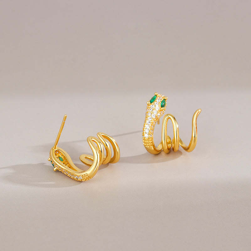 925 Sterling Silver Green-eyed Snake Shape Year Of The Snake Harmony Earrings