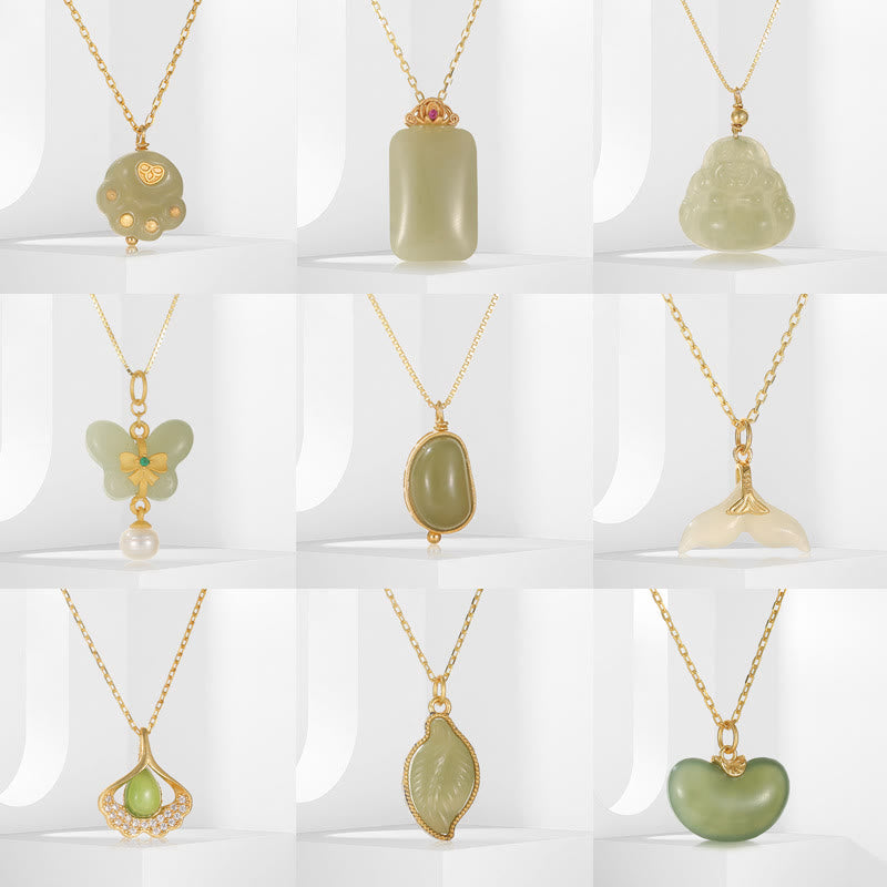 925 Sterling Silver Natural Hetian Jade Cyan Jade Luck Laughing mystic zen Butterfly Necklace Pendant