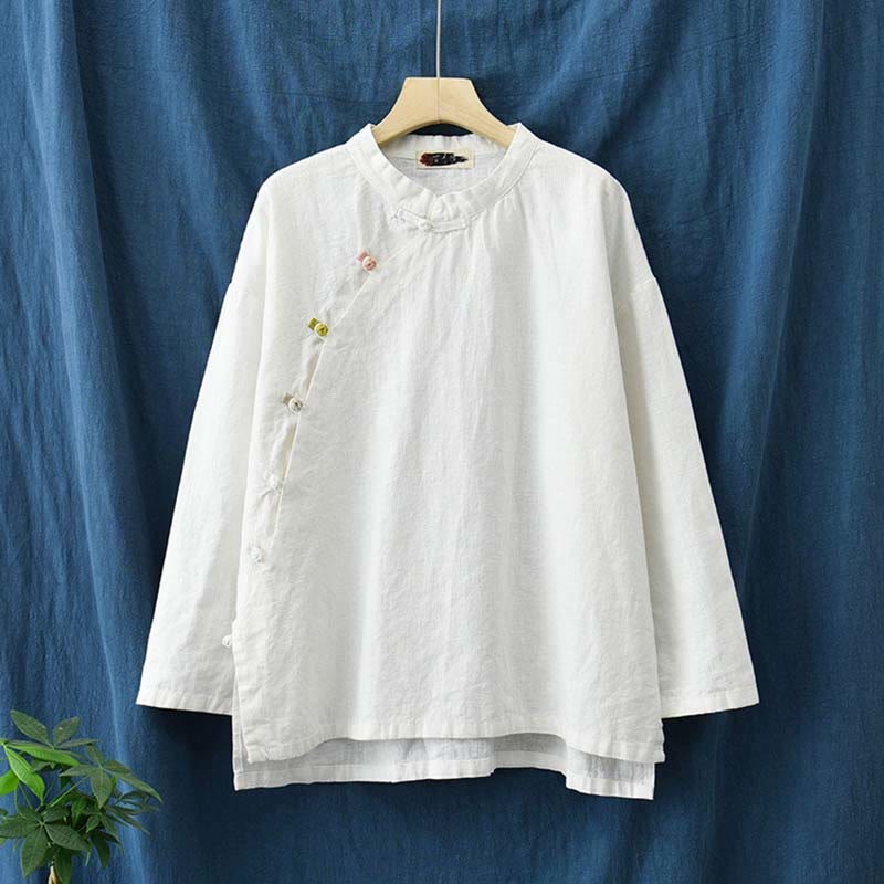Ramie Linen Blouse Women Shirt Top Chinese Hanfu Style Clothing