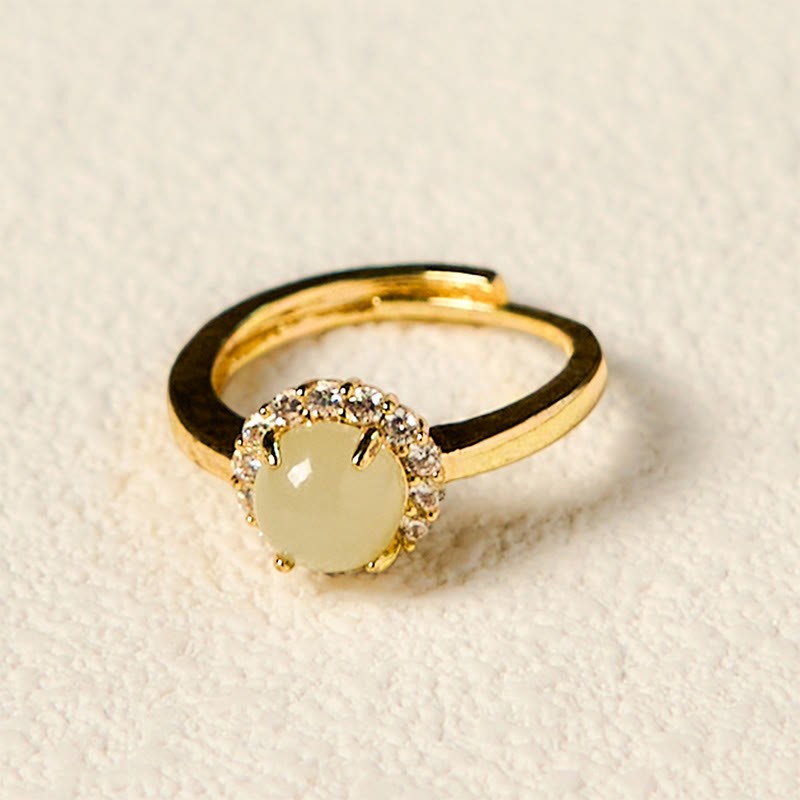 Natural Hetian Jade Egg Copper Open Luck Prosperity Ring