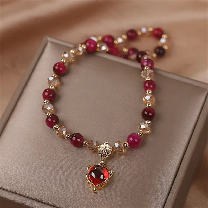 Red Tiger Eye Fox Protection Double Wrap Bracelet