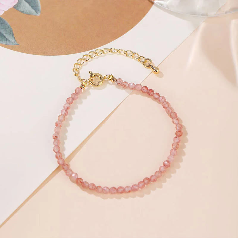 Strawberry Quartz Prehnite Peridot Lazurite Pink Crystal Tourmaline Healing Chain Bracelet