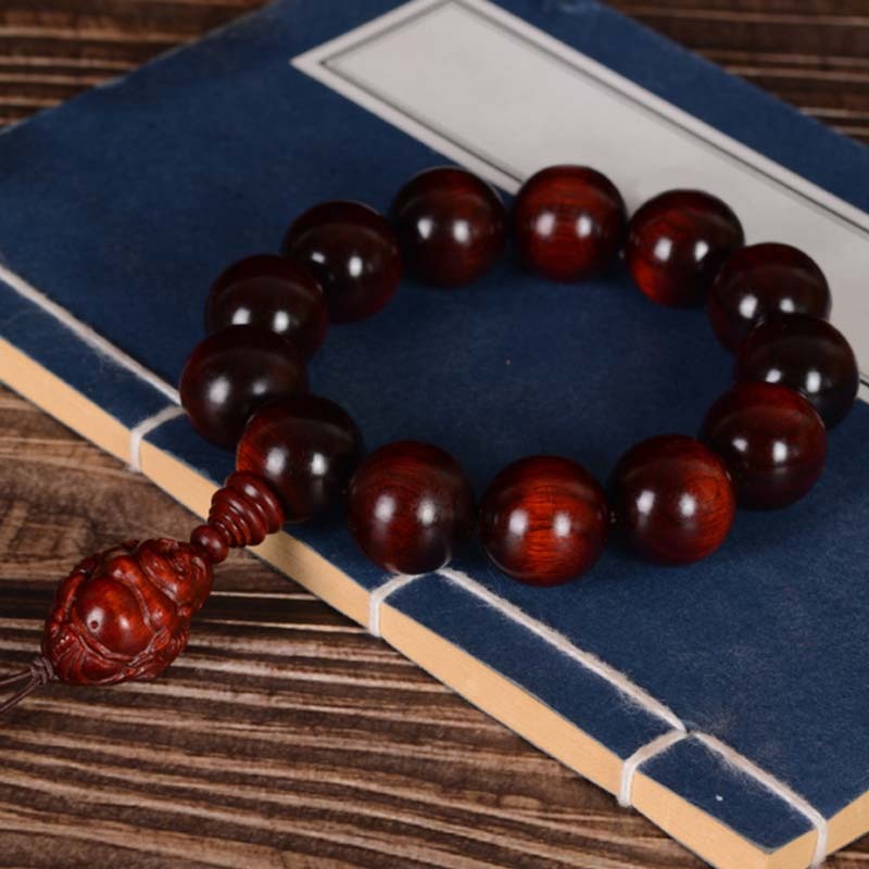 Small Leaf Red Sandalwood Laughing mystic zen God of Wealth Protection Bracelet