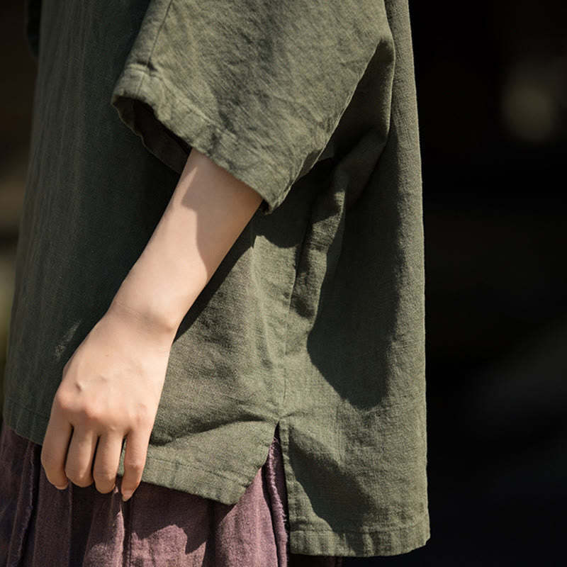 Causal Half Sleeve Ramie Linen Cotton T-shirt Tee