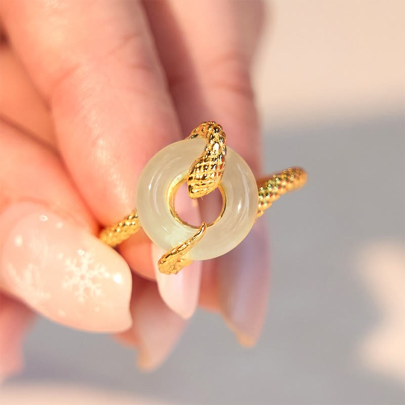 Chalcedony Peace Buckle 925 Sterling Silver Golden Year Of The Snake Harmony  Ring
