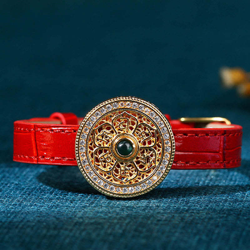 Six True Words Eight Treasures Compass Jade 24K Gold Plated Luck Leather Bracelet