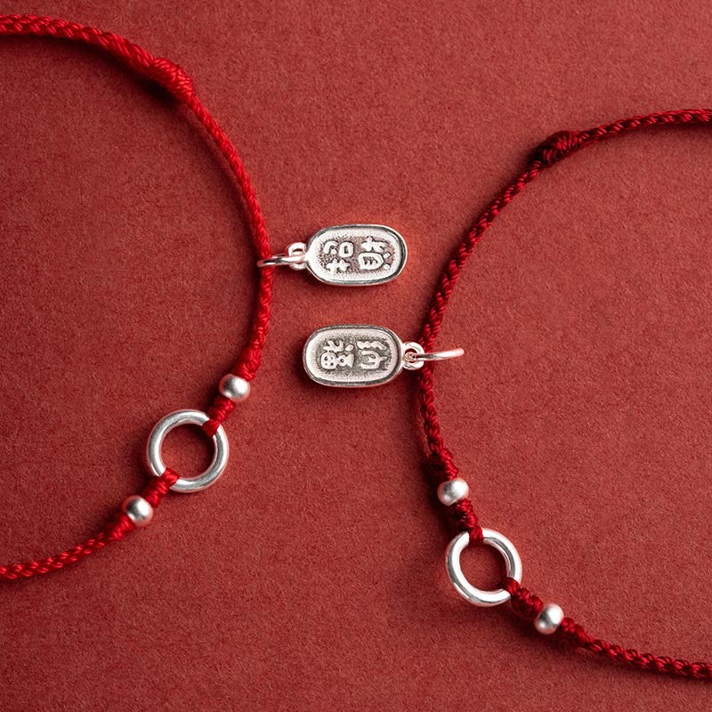 925 Sterling Silver Lucky Fortune Peace Joy Lotus Peace Buckle Red String Bracelet