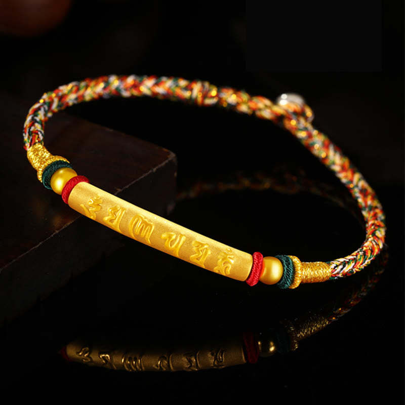 Tibetan 999 Gold Om Mani Padme Hum Handcrafted Eight Thread Peace Knot Luck Braided Couple Bracelet