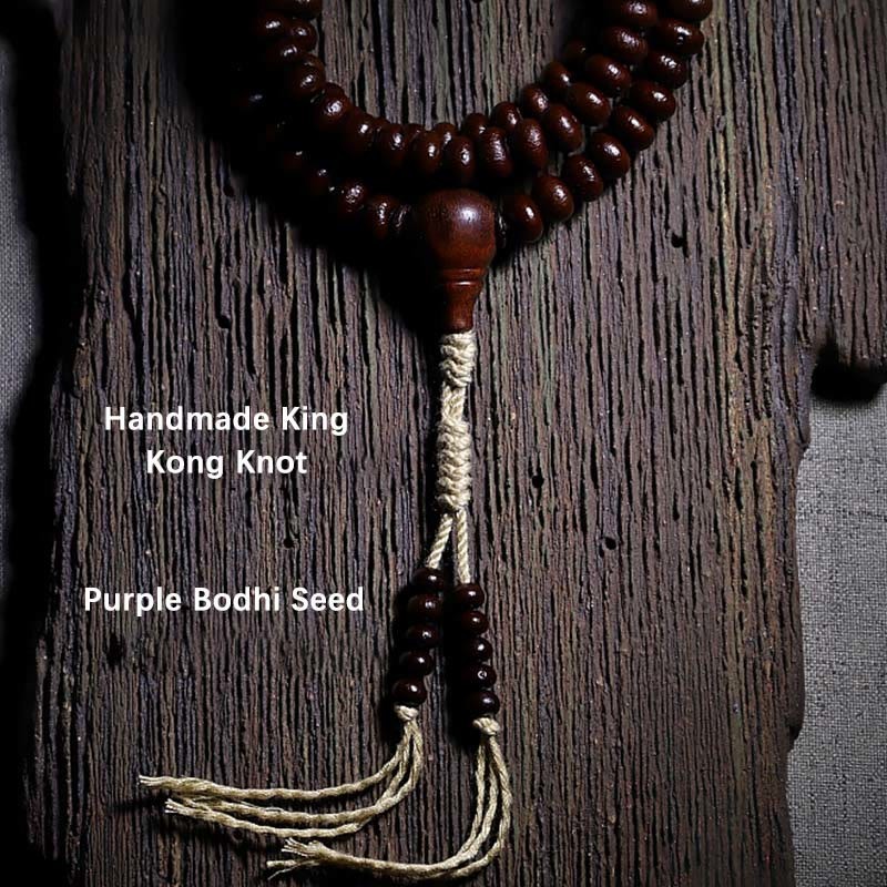 Natural Tibet 108 Mala Beads Purple Bodhi Seed Three-eyed Dzi Bead Copper Dorje Harmony Bracelet
