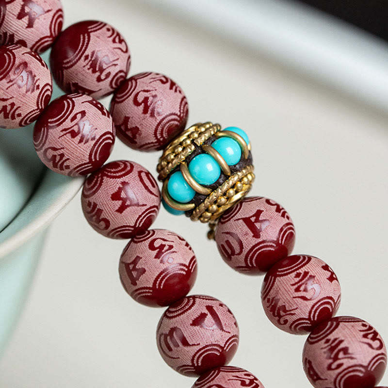 Red Bodhi Seed Om Mani Padme Hum Lotus Engraved Harmony Bracelet