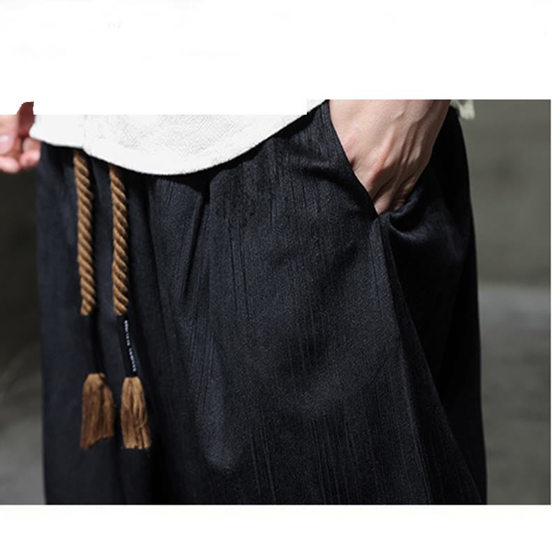 Solid Color Corduroy Drawstring Thermal Men's Harem Pants With Pockets
