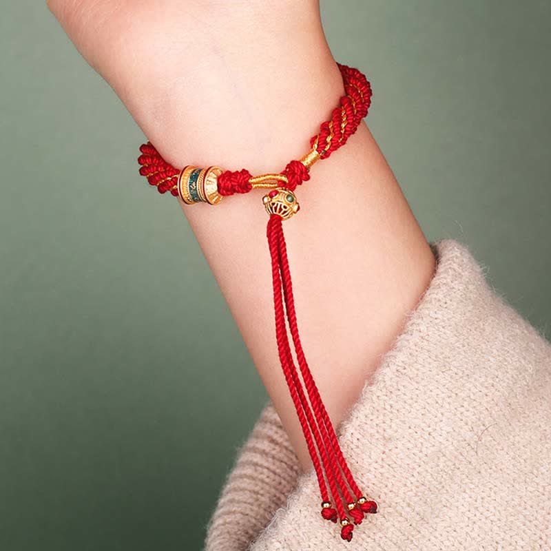 Tibetan Handmade Luck Thangka Prayer Wheel Charm Weave String Bracelet