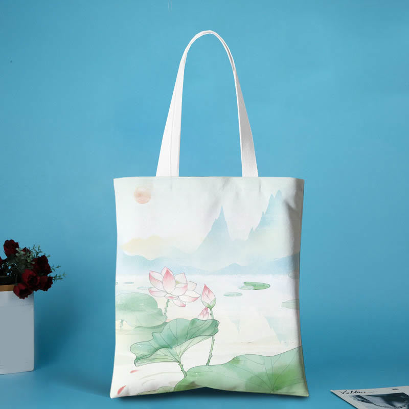 Canvas Metal Lotus Shoulder Bag