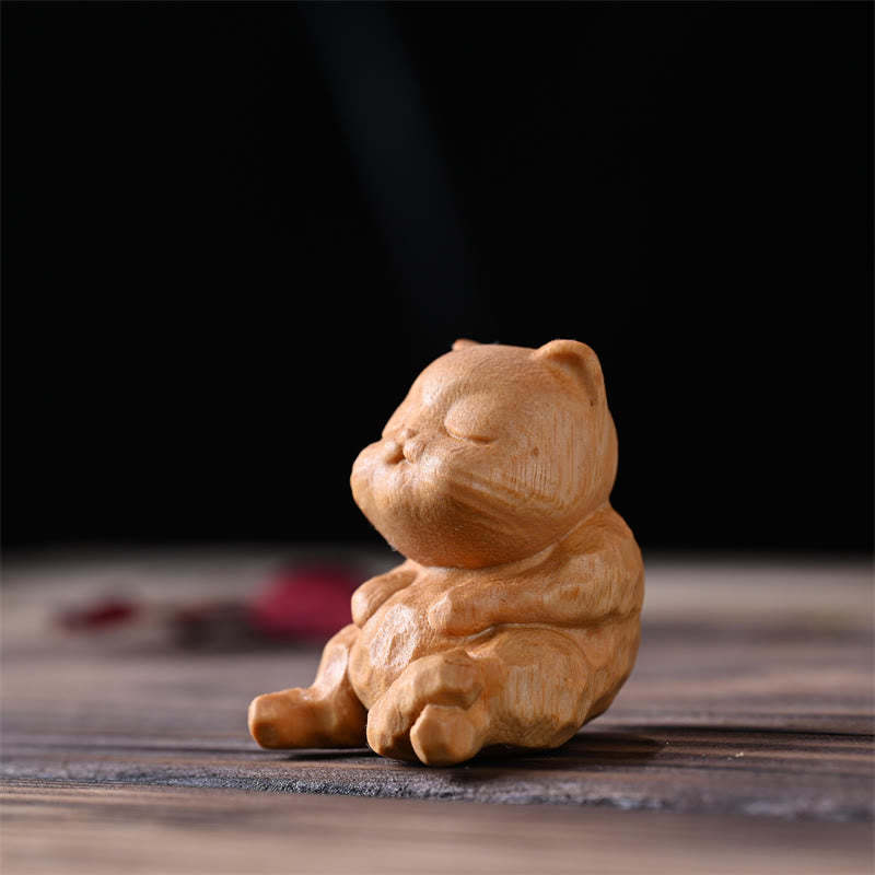 Mini Cute Sitting Cat Sandalwood Protection Home Decoration
