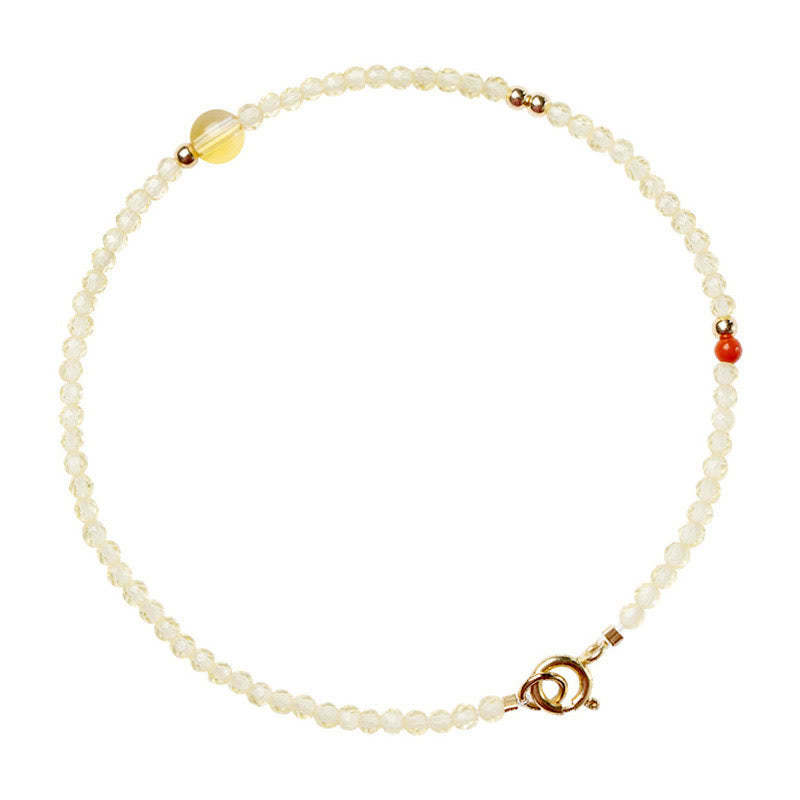 2mm Ultra-thin Citrine 14K Gold Plated Copper Beads Protection Bracelet