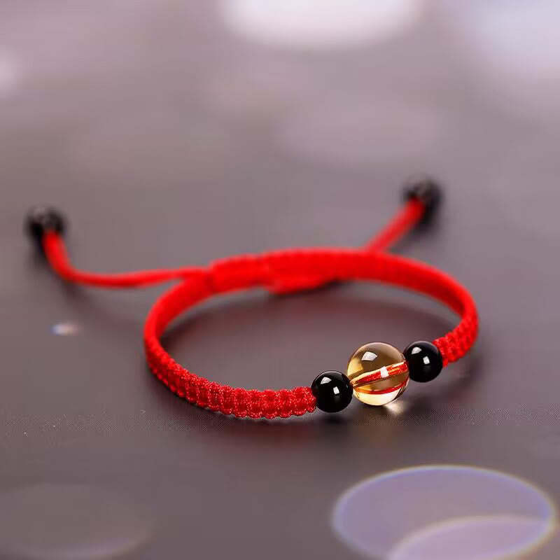Handcrafted Citrine Black Obsidian Bead King Kong Knot Peace Knot Luck Rope Bracelet