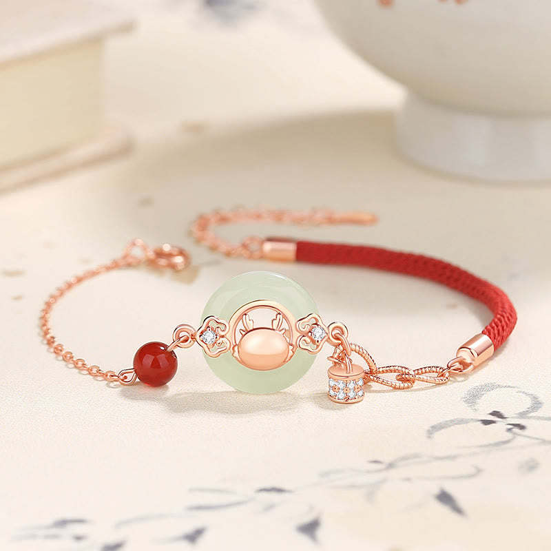 925 Sterling Silver Year of the Dragon Natural Hetian Jade Zircon Peace Buckle Protection Bracelet Necklace Pendant