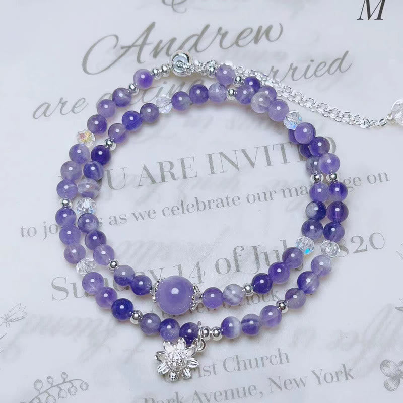 Amethyst Crystal Sunflower Spiritual Awareness Double Wrap Bracelet