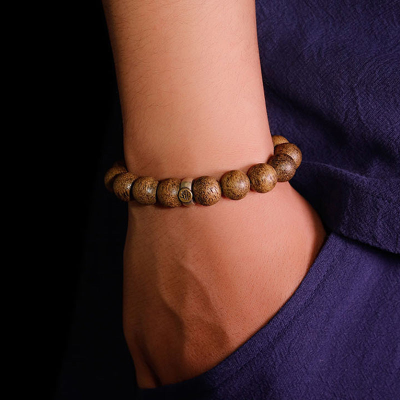 Chinese Zodiac Natal mystic zen Natural Agarwood Silver Peace Calm Bracelet