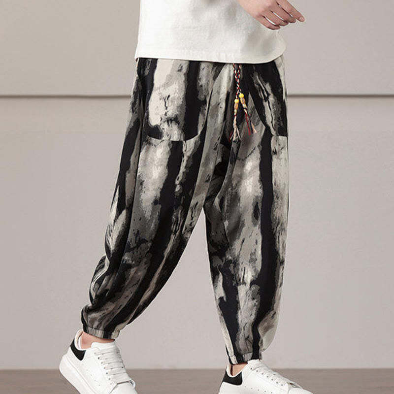 Stripe Pattern Drawstring Men's Harem Pants With Pockets