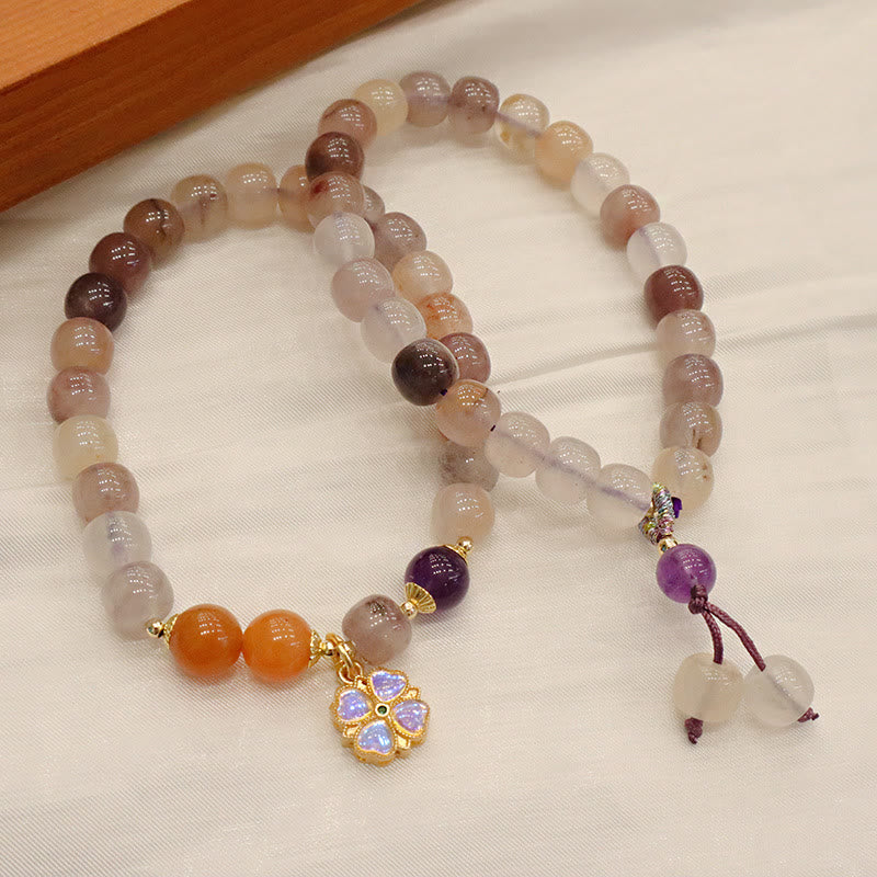 Natural Purple Golden Silk Jade Violet Flower Bead Charm Wealth Bracelet