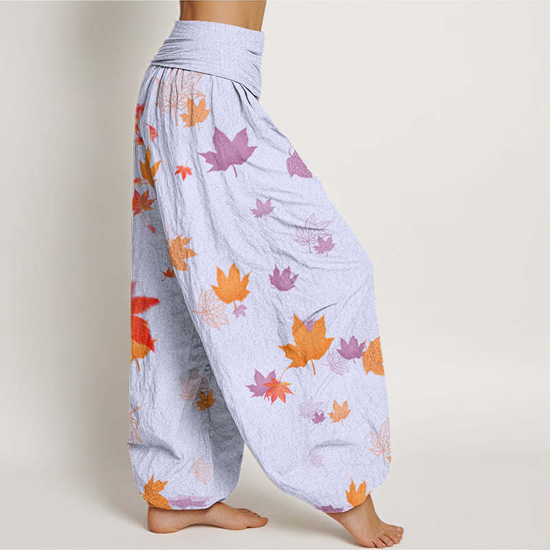 Maple Leaf Pattern Women's Elastic Waist Harem Pants