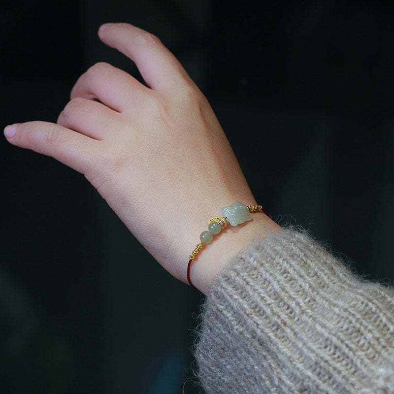Chinese Zodiac Tiger Jade Prosperity Red String Bracelet