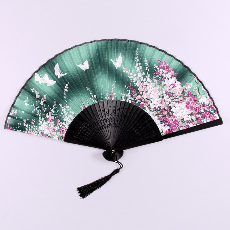 Butterfly Flowers Handheld Bamboo Folding Fan