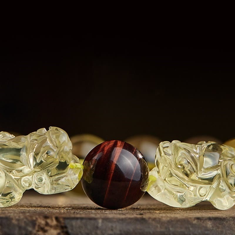 Natural Citrine Double PiXiu Tiger Eye Prosperity Protection Bracelet