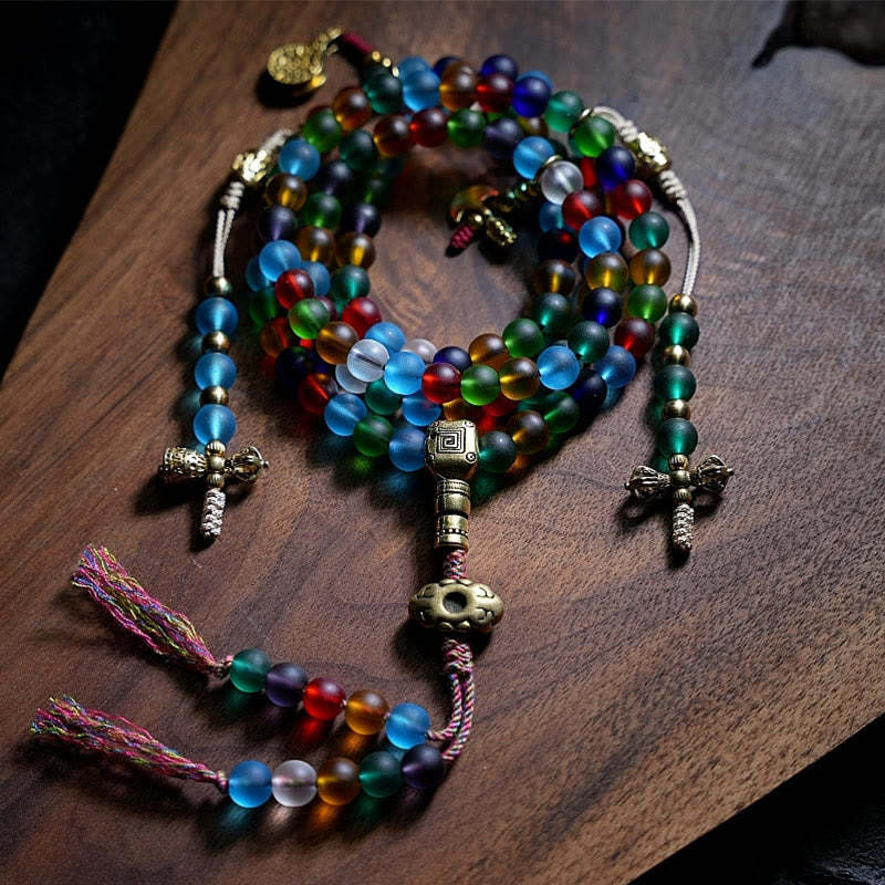 Tibetan 108 Mala Beads Multicolored Liuli Glass Bead Chinese Zodiac Nine Palaces Eight Diagrams Charm Bracelet