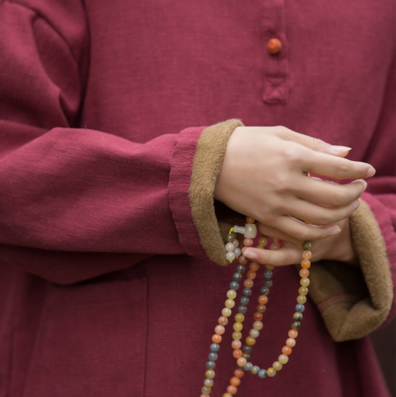 Retro Solid Color Thermal Long Sleeve Ramie Linen Women's Shirt