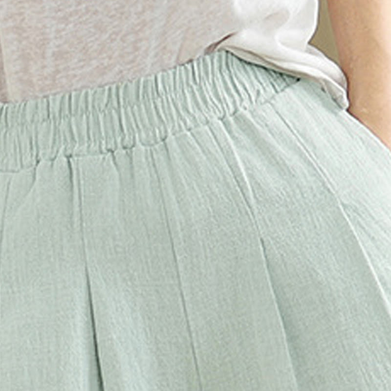 Casual Solid Color Tapered Elastic Waistband Cotton Linen Women's Pants With Pockets