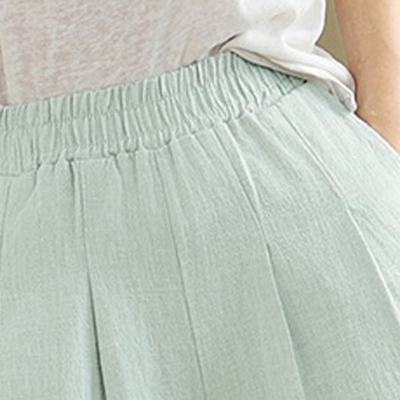 Casual Solid Color Tapered Elastic Waistband Cotton Linen Women's Pants With Pockets