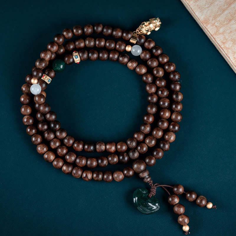 108 Mala Beads Kalimantan Agarwood Laughing mystic zen Peace Buckle Red Agate Jade Strength Bracelet