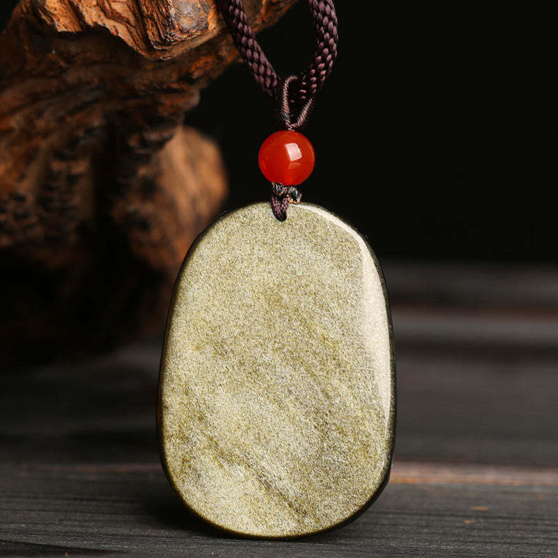 Gold Sheen Obsidian Dragon Pattern Success Necklace Pendant