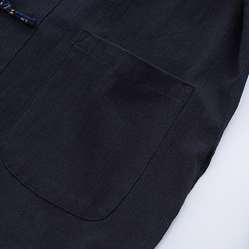 Men's Frog-Button Tang Suit Cotton White Crane Embroidery Jacket Shirt With Pockets