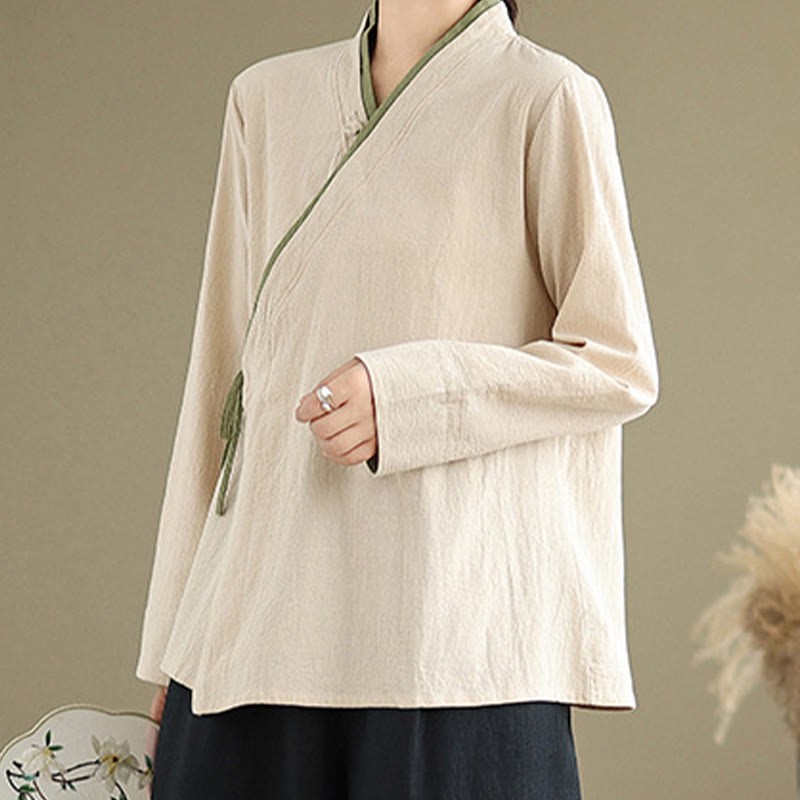 Fall Solid Color Hanfu Long Sleeve Lace Up Women's Shirt
