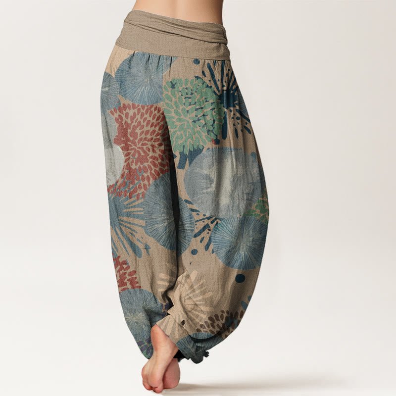 Casual Abstract Dandelion Daisy Pattern Women's Elastic Waist Harem Pants