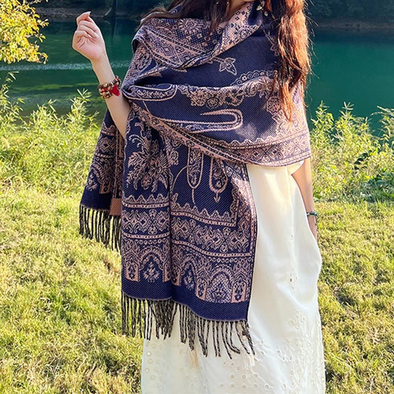 Vintage Tibetan Leaves Pattern Design Shawl Cozy Travel Scarf Wrap