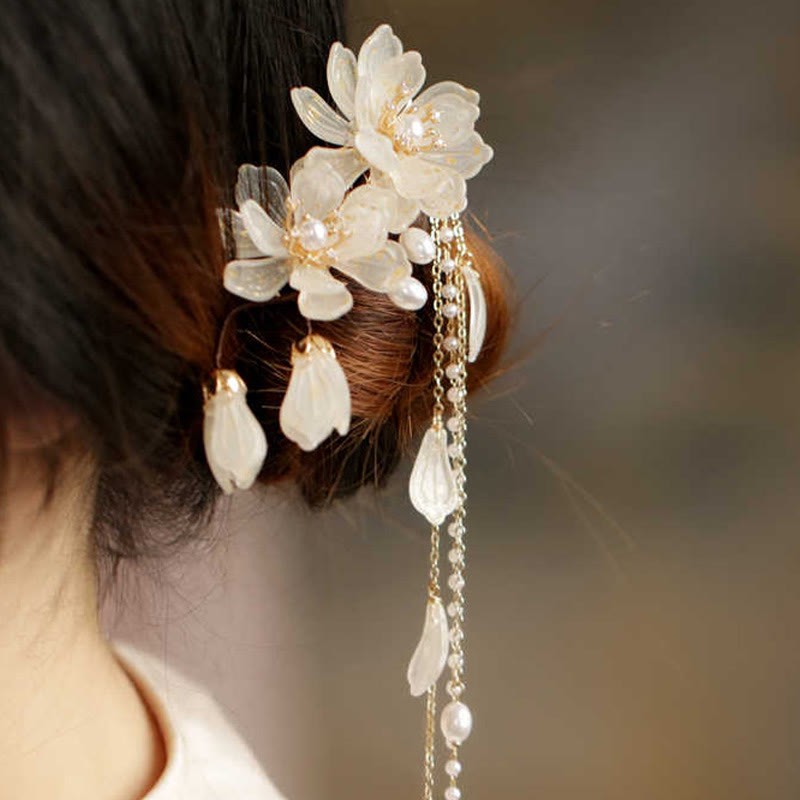 Classical Magnolia Tassel Side Hair Clip